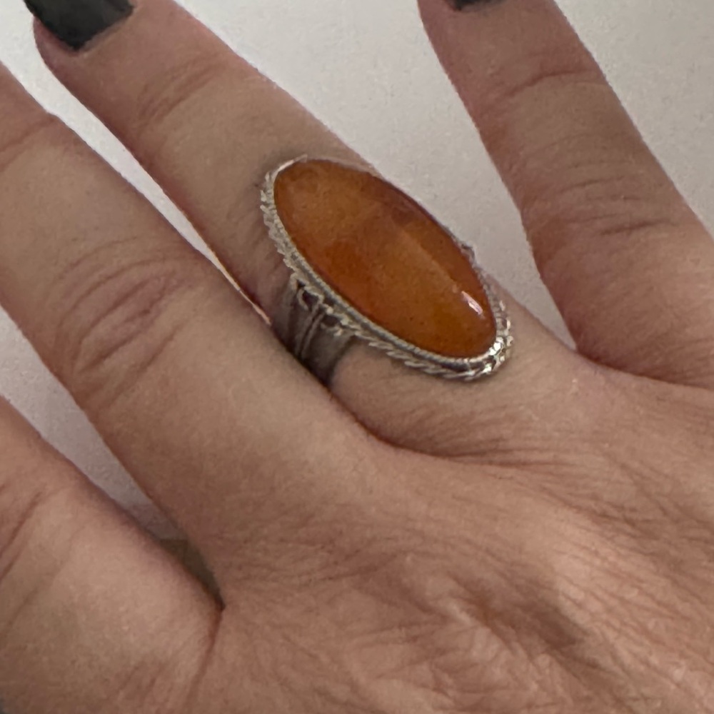 Vintage Baltic Amber Processed Metal Silver Tone - Picture 7 of 7